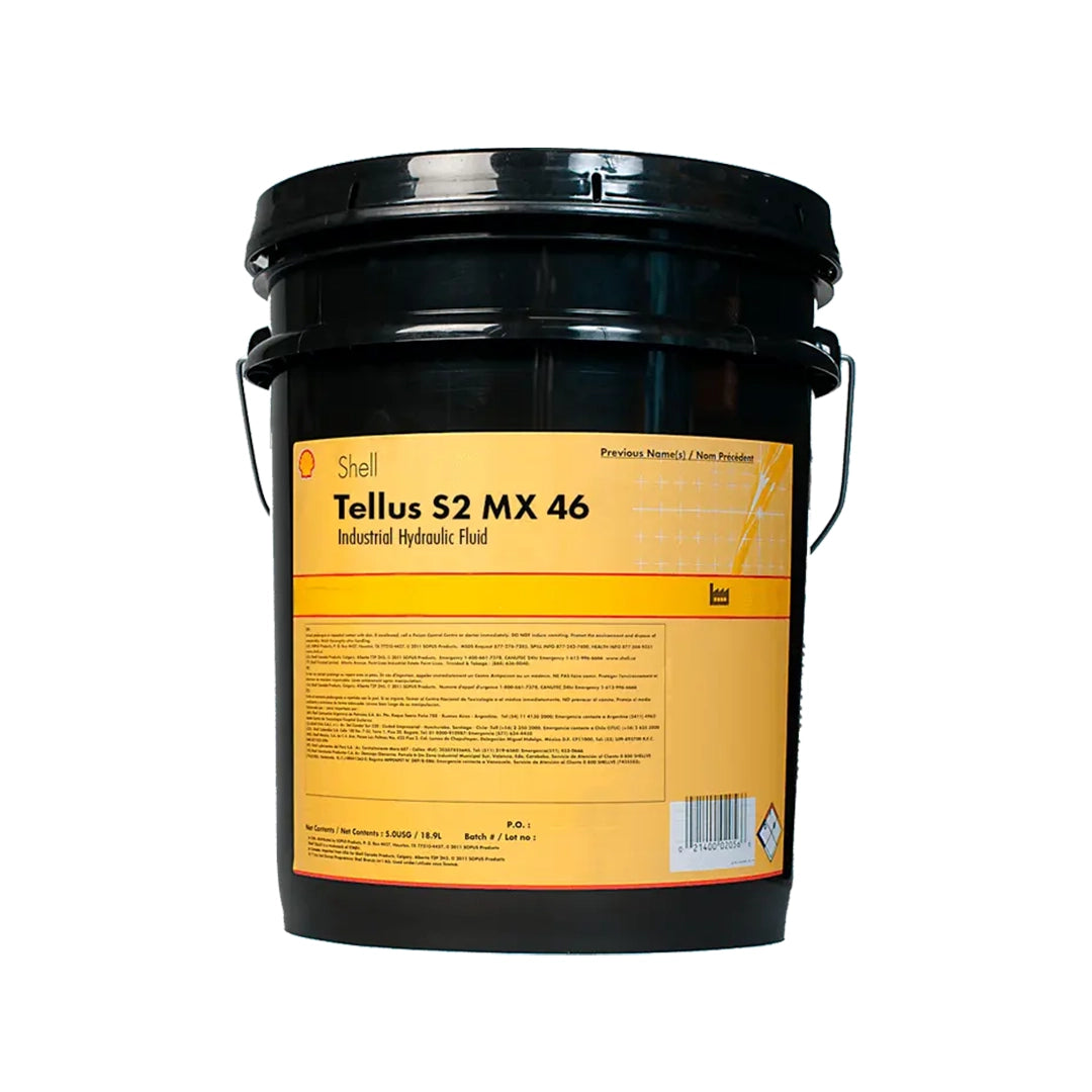 Imagen de Shell TELLUS S2 MX 46, comercializado en caneca de 5 UGL. Mantallanta, Ecuador.