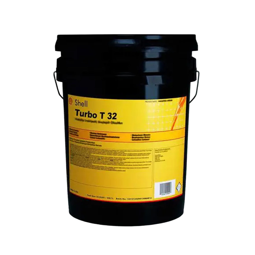 Imagen de Shell TURBO T 32, comercializado en caneca de 5 UGL. Mantallanta, Ecuador.