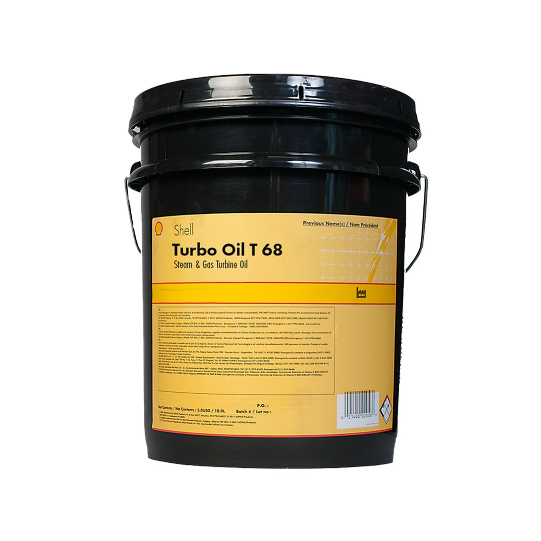 Imagen de Shell TURBO T 68, comercializado en caneca de 20 L. Mantallanta, Ecuador.