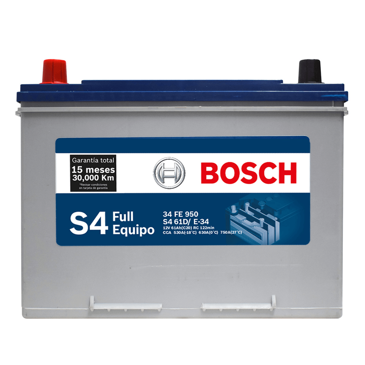 BATERIA BOSCH® S4 - 34 FE (- +) NORMAL 61AH