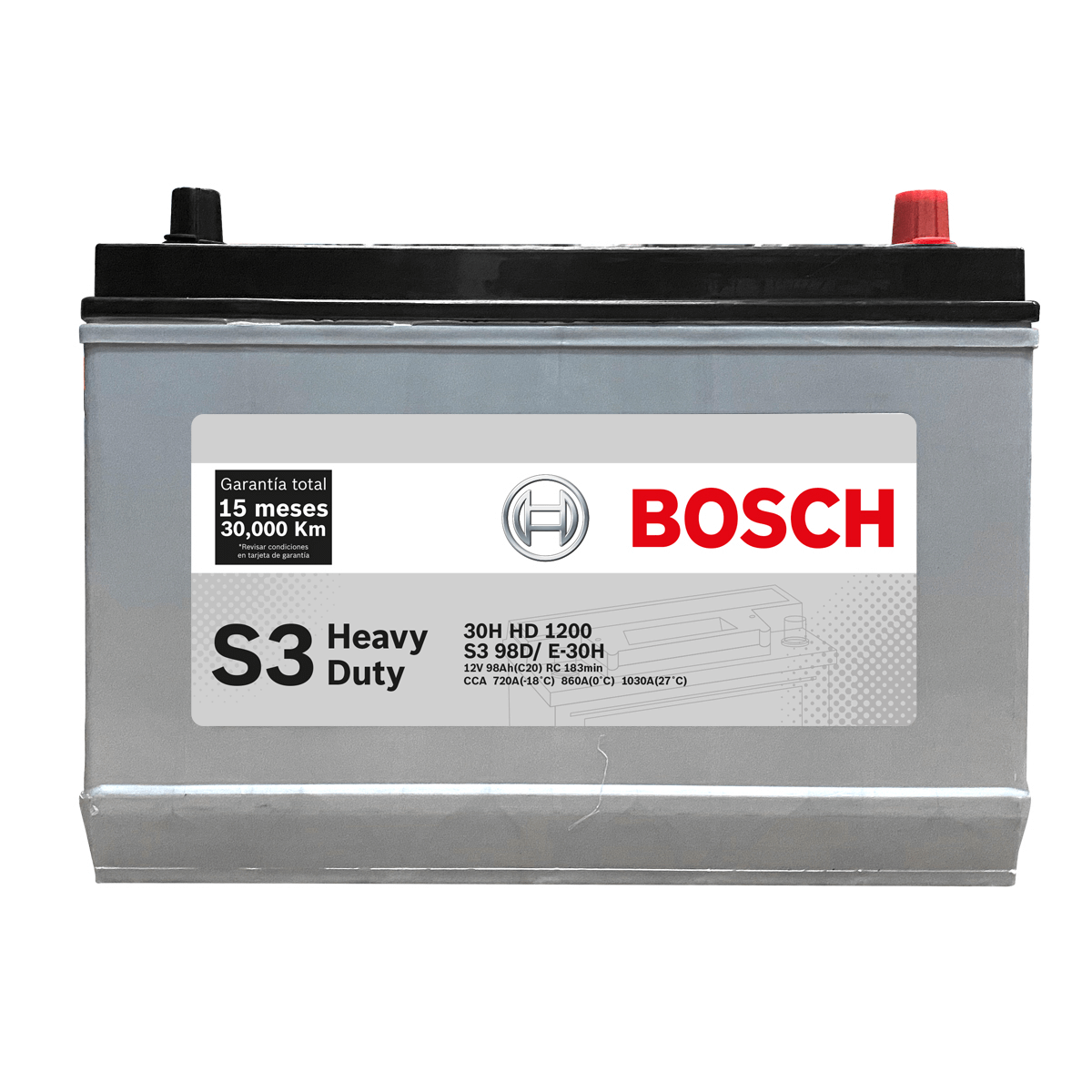 BATERIA BOSCH® S3 - 30H HD (- +) NORMAL 98AH